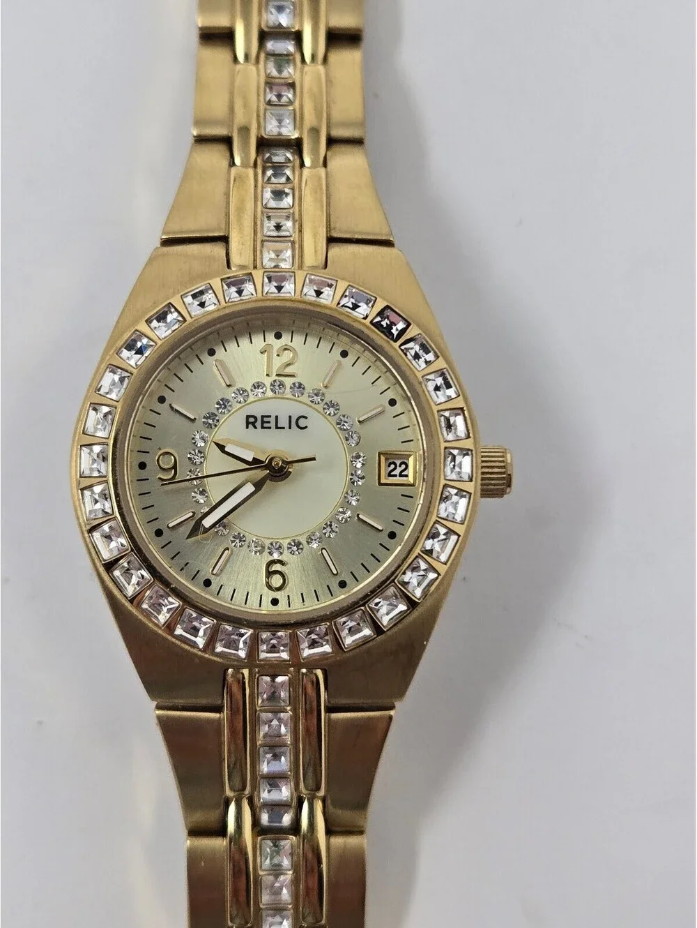 Relic by Fossil Queen's Court Gold-Tone Crystal Bezel Women's Watch with Date
